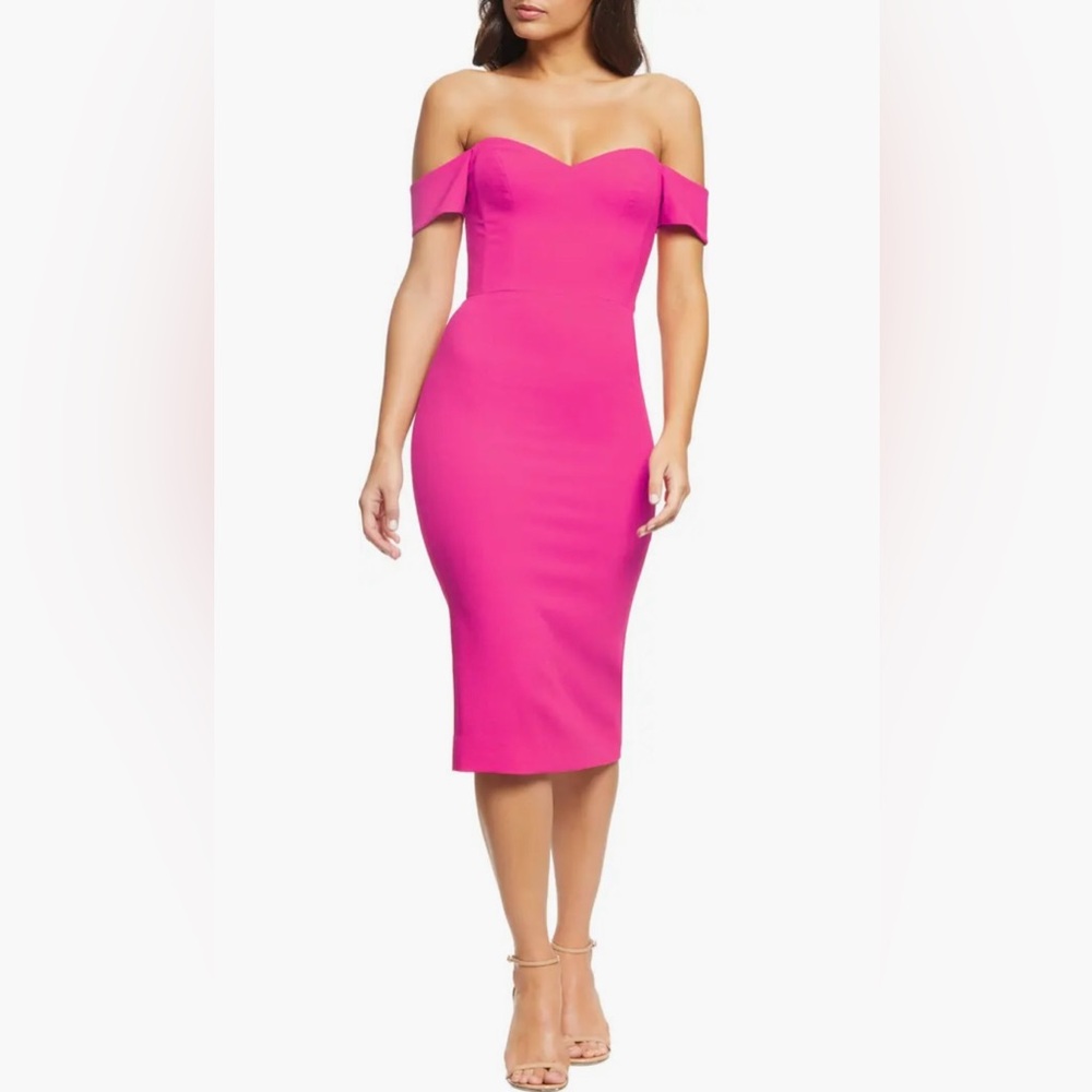 Dress the Population Fuchsia Off-Shoulder Bailey Dress